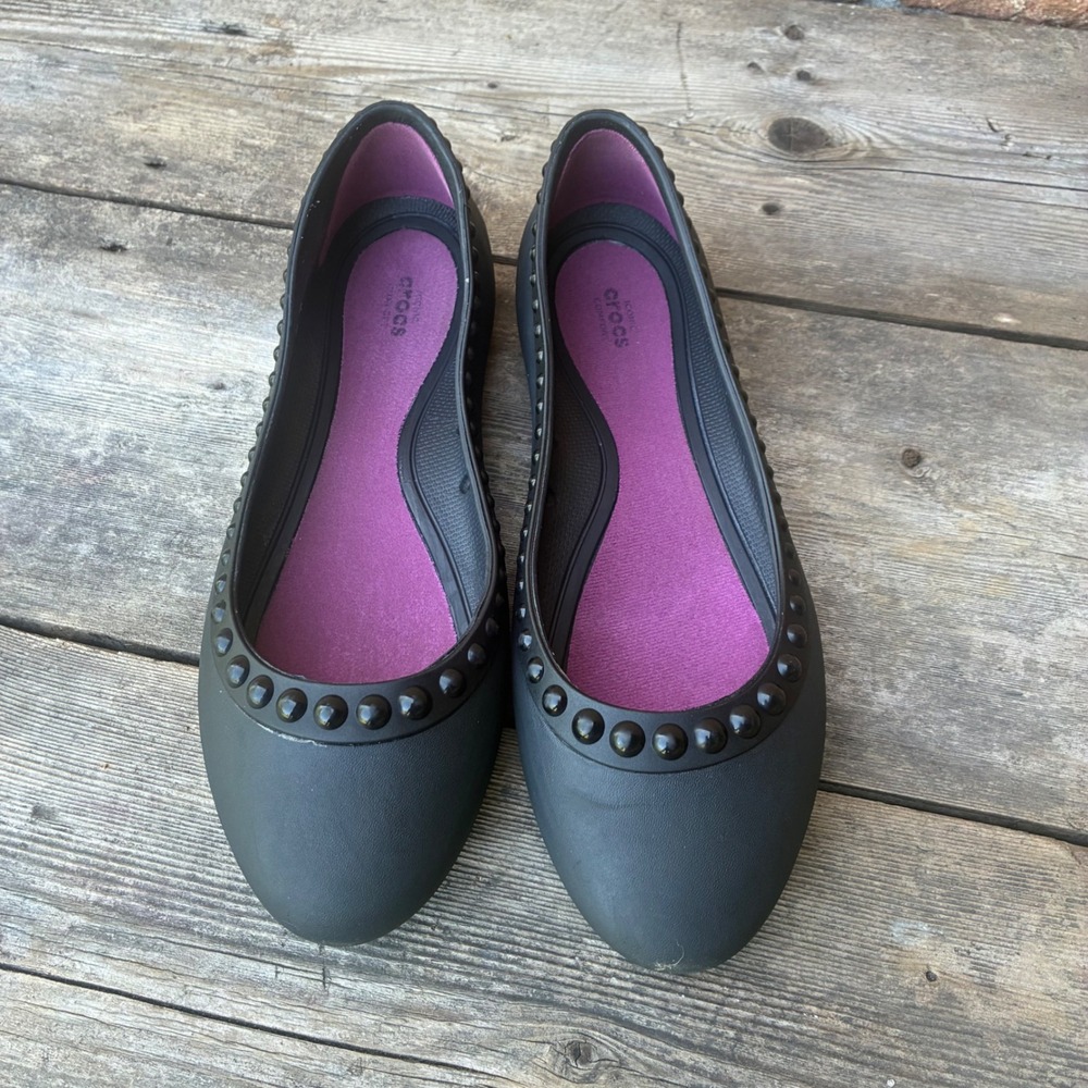 Crocs Lina Studded Ballet Flats Black Magenta W 9 Edgy Comfort Slip On Shoes